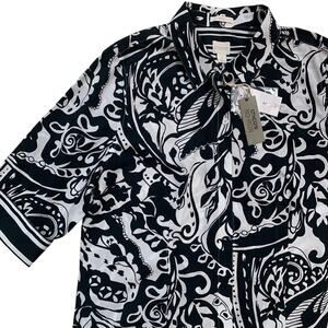 NWT Chico’s No-Iron 100 Percent Cotton Black and White Button Down  Top Size 16